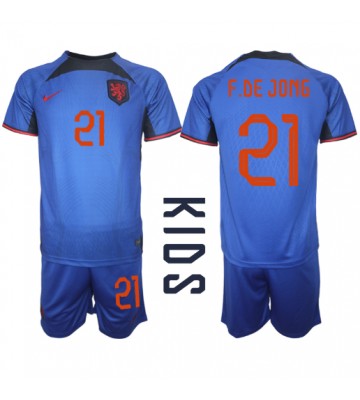 Nederland Frenkie de Jong #21 Bortedraktsett Barn VM 2022 Kortermet (+ Korte bukser)